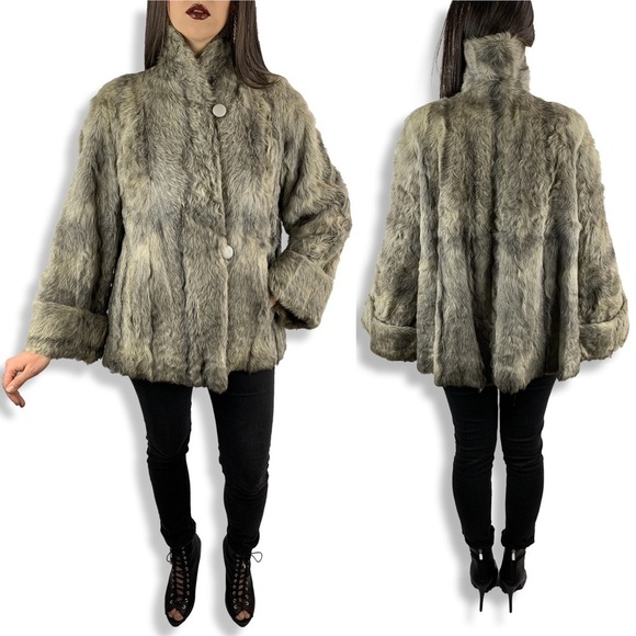 50s natural gray curly goat fur A-line swing coat - Picture 7 of 8